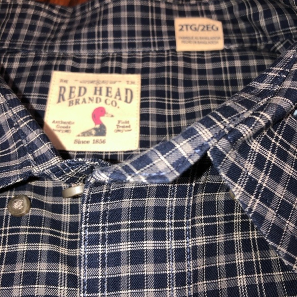 RED HEAD BRAND CO. SIZE 2TG/2EG/2XL BLUE/WHITE PLAID LONG  SLEEVE W/POCKET EUC